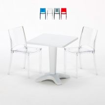 Grand Soleil - Table et 2 chaises colorées polycarbonate extérieurs Caffè