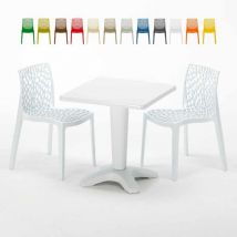 Grand Soleil - Table Carrée Blanche 70x70cm Avec 2 Chaises Colorées Set Bar Café Gruvyer Patio - Blanc