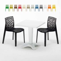 Grand Soleil - Table Carrée Blanche 70x70cm Avec 2 Chaises Colorées Set Bar Café Gruvyer Patio - Noir