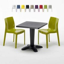 Grand Soleil - Table Carrée Noire 70x70cm Avec 2 Chaises Colorées Set Bar Café Ice Aia - Vert