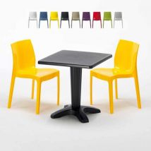Grand Soleil - Table Carrée Noire 70x70cm Avec 2 Chaises Colorées Set Bar Café Ice Aia - Jaune