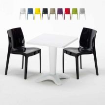 Grand Soleil - Table Carrée Blanche 70x70cm Avec 2 Chaises Colorées Set Bar Café Ice Patio - Noir