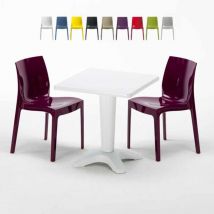 Grand Soleil - Table Carrée Blanche 70x70cm Avec 2 Chaises Colorées Set Bar Café Ice Patio - Pourpre