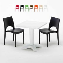 Table Carrée Blanche 70x70cm Avec 2 Chaises Colorées Grand Soleil Set Bar Café Paris Patio - Noir
