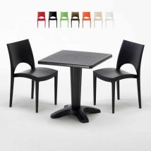 Grand Soleil - Table Carrée Noire 70x70cm Avec 2 Chaises Colorées Set Bar Café Paris Aia - Noir