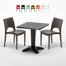 Grand Soleil - Table Carrée Noire 70x70cm Avec 2 Chaises Colorées Set Bar Café Paris Aia - Marron