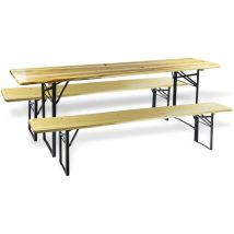 Dema - Table et bancs de brasserie - Ensemble de jardin 3 pièces 220 x 50 cm
