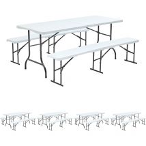 Rekkem - Table et bancs pliants 8 places - Lot de 5