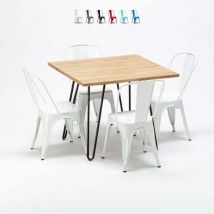 Table et 4 chaises carrées en métal et bois au style industriel tribeca - Blanc