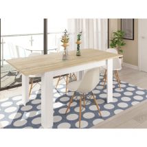 Habitdesign - Table extensible 140x90 cm blanc mat et chêne clair - Corfù