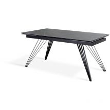 Iperbriko - Table extensible en céramique marbre gris et métal noir mat, 90x160-240x76 cm