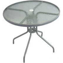Metal Garden Patio Round Table with Glass Top