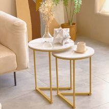 Table Ronde Blanche Marbre Bout de Canapé - 45x55cm + 40x51cm