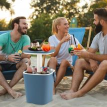 Table Glacière 15L Jardin 3 en 1 avec Couvercle Relevable Seau à Glace PP Bleu CWXT8377 DESIGN IN