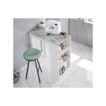Dansmamaison - Table haute avec rangements Blanc/Béton - siminti - l 103 x l 50 x h 105 cm