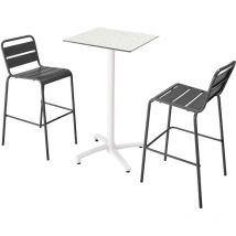 Oviala - Ensemble table haute stratifié terrazzo et 2 chaises gris
