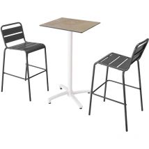Oviala - Ensemble table haute stratifié marbre beige et 2 chaises hautes gris