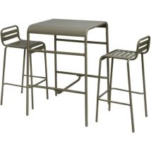 Sweeek - Table haute de jardin amelia kaki. 2 chaises hautes en acier. 70 x 70cm x 95cm