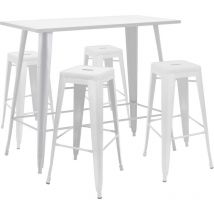 Oviala - Table haute de jardin et 4 tabourets en métal blanc