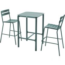 Table haute de terrasse avec 2 chaises en aluminium vert foncé