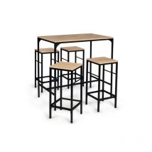 Idmarket - Ensemble de table haute de bar et 4 tabourets detroit - Bois et métal noir - Design industriel - Naturel
