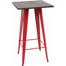 Table haute HHG-401 avec plateau en bois, table de bar, design industriel en métal 107x60x60cm, rouge