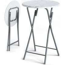 Casaria - Table haute pliante blanche aspect marbre Table de bar ø 60cm Mange-debout rond Table de bistrot jardin