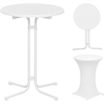 Woltu - Table Haute Pliante Table Bar Ф80 x 110cm, Mange Debout Pliant, Table Ronde Pliante en Bois d'Ingénierie, Cadre en métal, Blanc