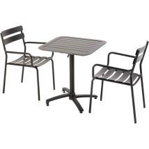 Ensemble table inclinable de terrasse 70 x 70 cm et 2 fauteuils noir