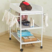 Skecten - Table à Langer 3 Couches, Portable, Table à Langer Chambre Bébé avec 4 Roues Blanc