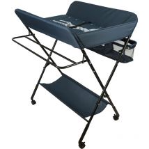 Table à langer pliante, table à langer avec panier de rangement, ceinture de sécurité et 4 roues avec frein, réglable en hauteur 806698cm (bleu