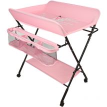 Yongqing - Table à Langer Pliante avec Panier de Rangement pour Nouveaux-Nés Chambre Bébé - rose