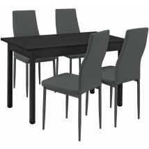 Table à manger de cuisine salle à manger 120 cm noir avec 4 chaises rembourrées gris