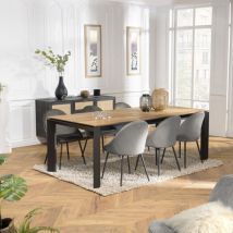 Macabane - madison - Table à manger rectangulaire extensible 220/320cm bois teck recyclé pieds métal noir