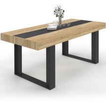 Idmarket - Table à manger rectangle phoenix 8 personnes bois et noir bande centrale noire 200 cm