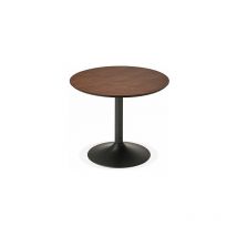 Table à manger ronde 90 cm en bois foncé et métal noir - FRANKLIN