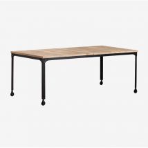 Table à manger rectangulaire à roulettes en bois recyclé et acier (200x100 cm) Nika Sklum Noir