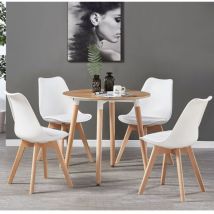 Ensemble De Salle À Manger Rond Halo Lorenzo - Une Table À Manger En Bois De Chêne Et Un Ensemble De 4 Chaises De Salle À Manger En Polypropylène 