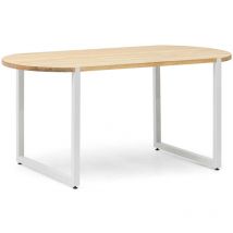 Table oval uley pour salle à manger en style scandinave. Longueur 160cm x Profondeur 80cm x hauteur de 75cm. Métal blanc, bois finition naturelle.