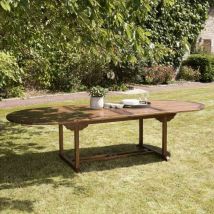 HANNA - Table de jardin 10/12 personnes - ovale double extension 200/300 x 120 cm en bois teck huilé