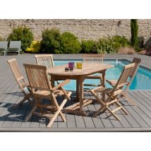 Macabane - harris - Table de jardin 6/8 personnes - ovale extensible - 150/20090 cm en bois Teck brut