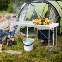 Design In - Table Pêche avec Éviers Pliante Portable Acier hdpe pour Jardin Camping CW65744