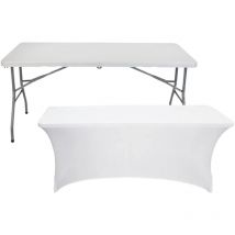 7house - Table pliante 150cm blanche + housse de restauration