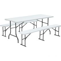Table pliante 180 cm et 2 bancs pliables