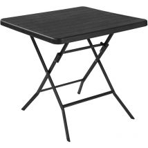 Table pliante en acier et en haut dans un effet de bois de polyéthylène 78x78xh74 en métal