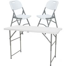 Wellhome - Table pliante réglable en hauteur 122x60x50-74cm, et lot de 2 chaises pliantes 51x45x85,5cm, idéales pour l'extérieur