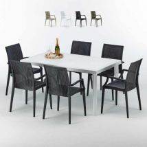 Grand Soleil - Table Rectangulaire Blanche 150x90cm Avec 6 Chaises Colorées Set Extérieur Bar Café Paris Summerlife - Noir