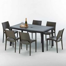Grand Soleil - Table rectangulaire et 6 chaises Poly rotin colorées 150x90cm noir Enjoy