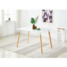 Table De Salle À Manger Rectangulaire Blanche – Dimensions 75x120x80 Cm – Plateau Mdf Et Pieds En Bois – Design Scandinave Moderne – Life Interiors