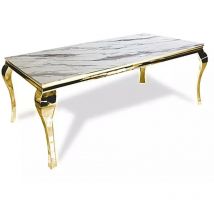 Homy France - Table à manger baroque 6 à 8 personnes Gold verre Marbre blanc 180X90cm